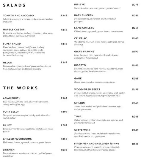 Marble Menu, Menu for Marble, Rosebank, Johannesburg - Zomato SA