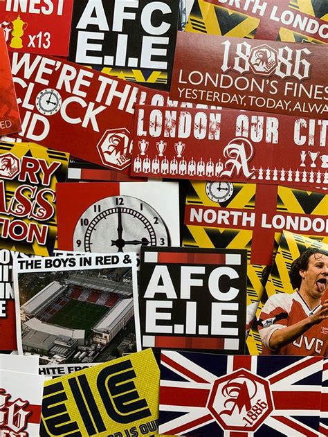 100 X Arsenal FC Stickers Based on Scarf Shirt Banner Programme Highbury Clock Poster Pin Badge ...