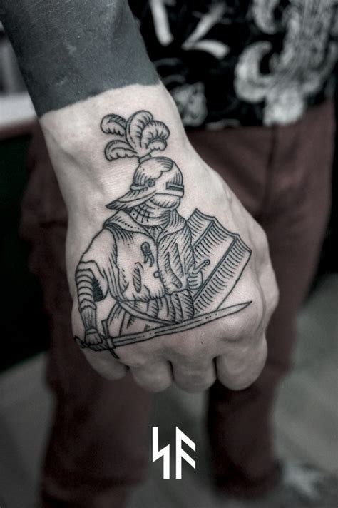 Woodcut medieval knight tattoo - Tattoogrid.net