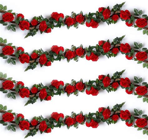 4PCS Red Rose Decor Artificial Garlands Rose Vines 28FT Silk | Etsy