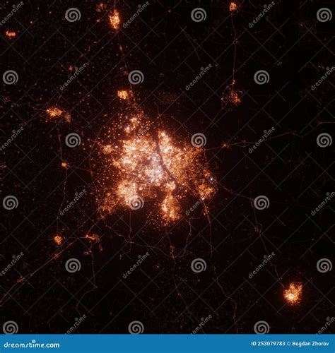 New Delhi City Lights Map, Top View from Space. Aerial View on Night ...