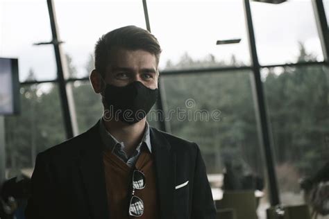 Business Man Wearing Protective Face Mask at Luxury Office Stock Photo ...