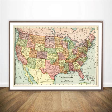 The United States of America USA Map Wall Decor Canvas Prints Canvas Art Poster Oil Paintings No ...