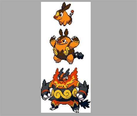 Tepig, Pignite, Emboar Evolution Sprites Cross Stitch Pattern - Etsy