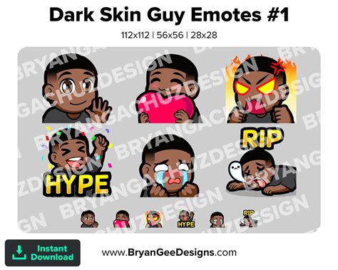 Dark Skin Guy Twitch Emotes for Streaming Wave Love Heart Rage - Etsy