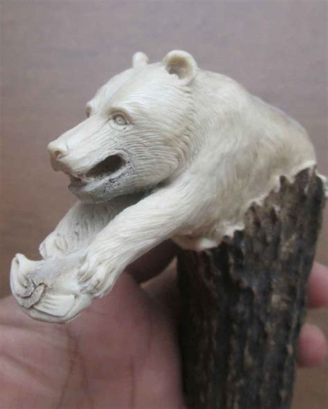 Bear Head Bone Knife Handle Carving from Antler