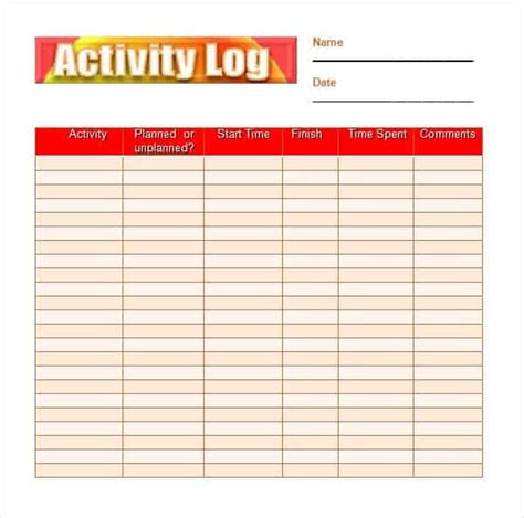 Daily Activity Log Template Excel - Printable Word Searches