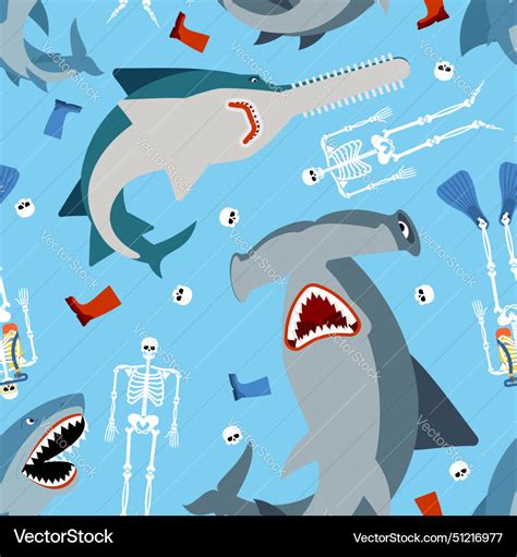 Shark and skeleton diver pattern seamless marine Vector Image