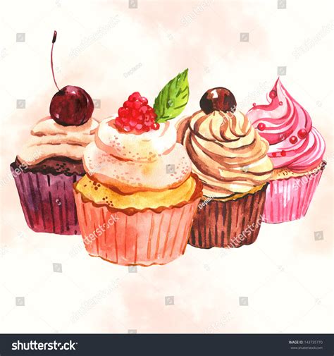 Watercolor Cupcake Stock Photo 143735770 : Shutterstock