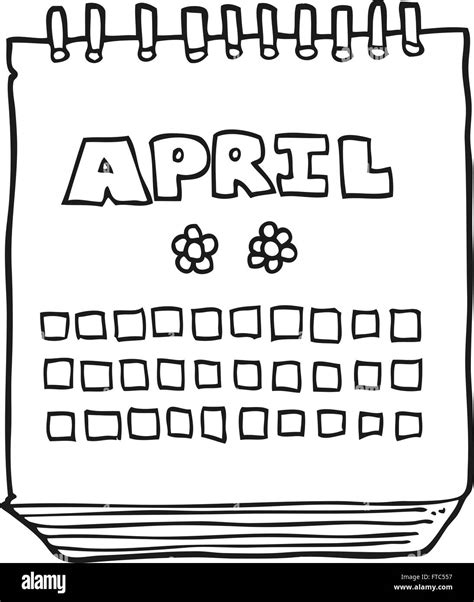 freehand drawn black and white cartoon calendar showing month of April ...