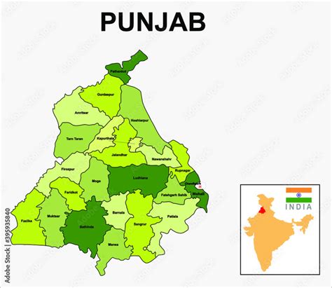 Punjab map. Political and administrative map of Punjab with districts name. Showing ...