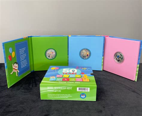 2016 50th Anniversary of Play School 50c Coloured 3 Coin Unc Box Set - Tasmanian Numismatics