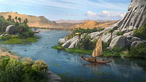 Download Nile Ship River Fantasy Landscape Fantasy Landscape HD Wallpaper by Malte Madsen