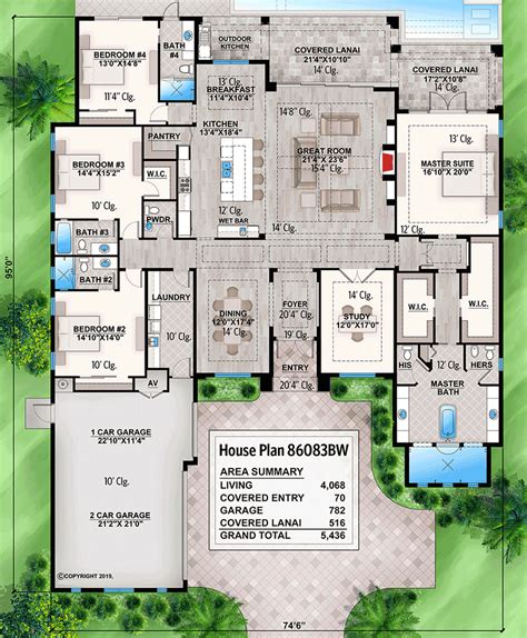 Plan 86083BS: One-Level Beach House Plan with Open-Concept Floor Plan ...