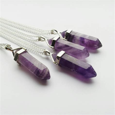 Amethyst Purple Quartz Crystal Pendant Necklace On 16