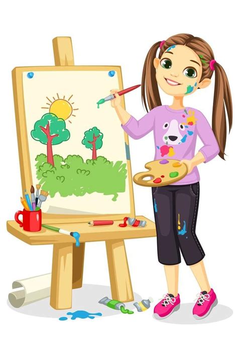 Artist girl painting on canvas | Painting of girl, Drawing for kids ...