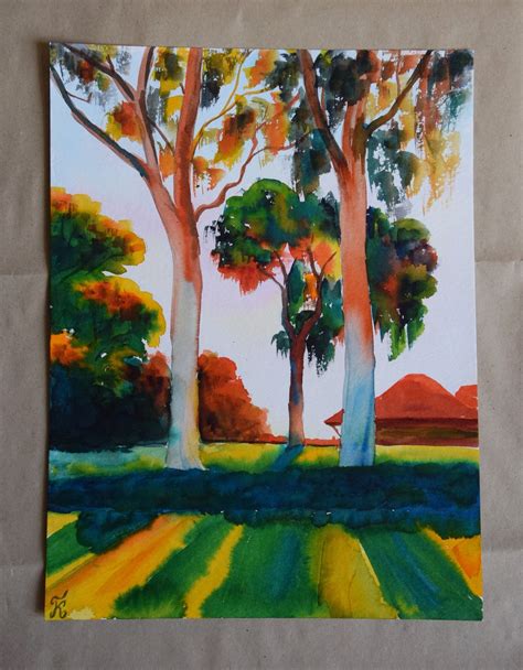 Sunset Trees Wall Art Landscape Painting Print Watercolor | Etsy