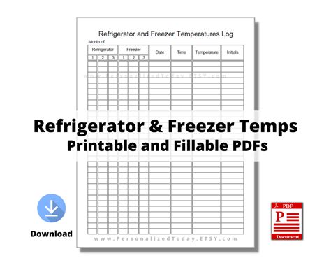 Printable Refrigerator and Freezer Temperatures Log Print and Write and ...