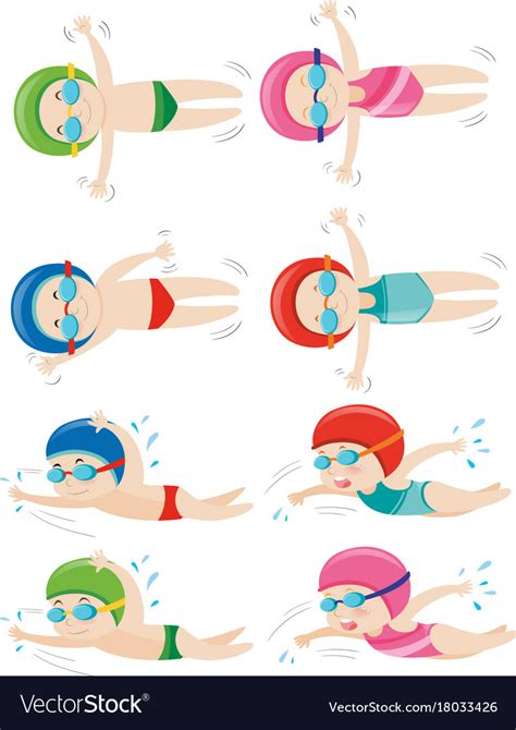 Kids doing different swimming strokes Royalty Free Vector