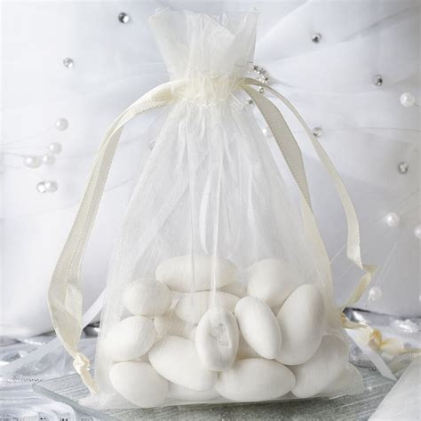 10 Pack 4x6 Ivory Organza Bags, Drawstring Pouch, Wedding Party Favors ...