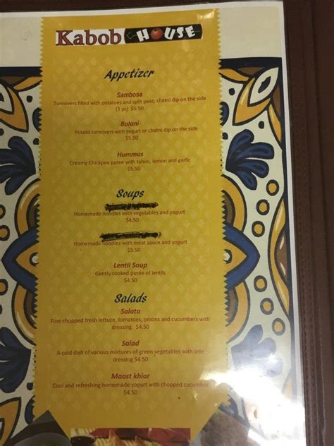 Menu at Kabob House restaurant, Boise