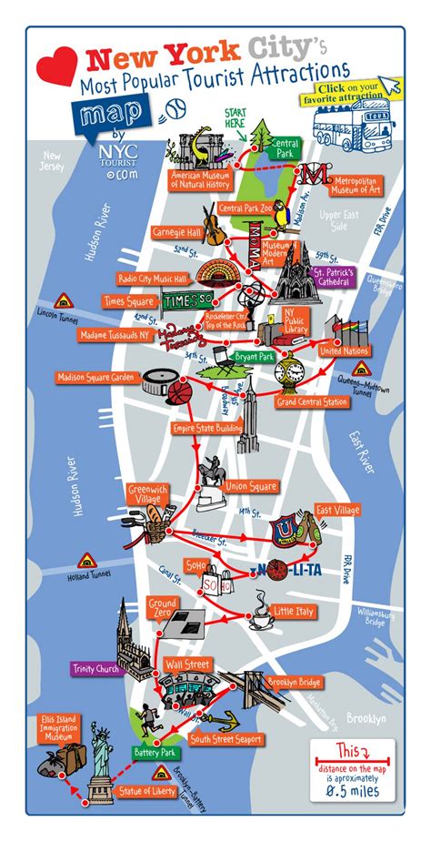 Detailed map of most popular tourist attractions of Manhattan, NYC ...