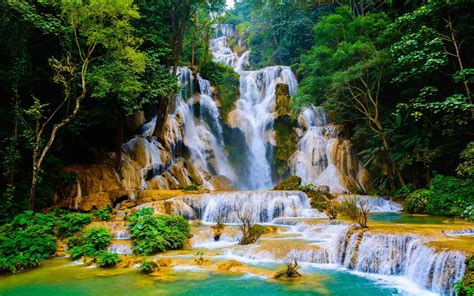 Kuang Si Falls Cascading Waterfall In Laos Known As Wat Kuang Si Waterfalls Picturesque ...