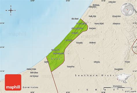 Physical Map of Gaza Strip, shaded relief outside