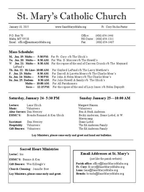 St. Mary’s Catholic Church: Mass Schedule: | Mass (Liturgy) | Catholic ...