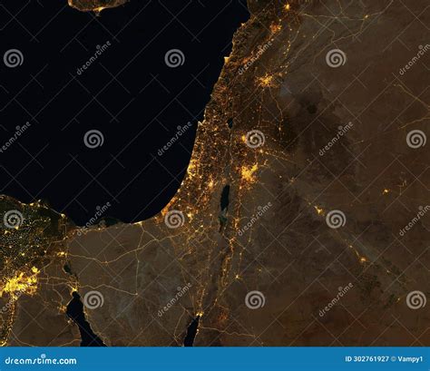 Night Satellite View of Israel, Middle East Stock Image - Image of ...