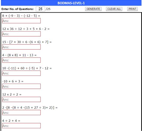 Math order of operations worksheets using the BODMAS