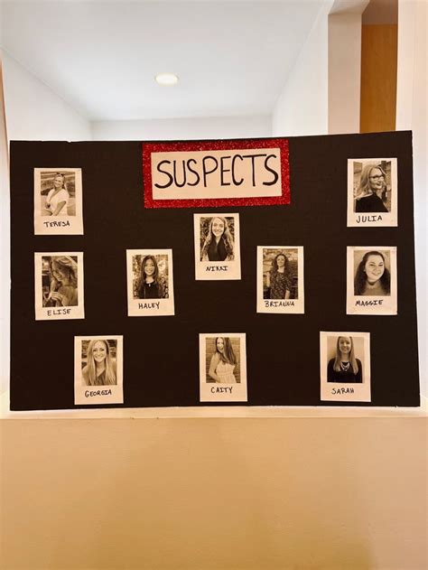 a bulletin board that has pictures on it with the words suspects ...