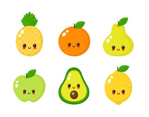 Premium Vector | Happy cute smiling fruit faces set