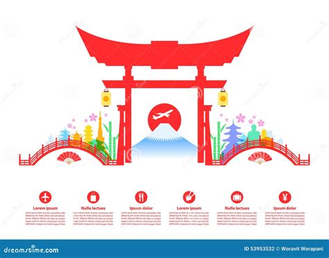 Japan Travel Landmarks. Stock Vector - Image: 53953532