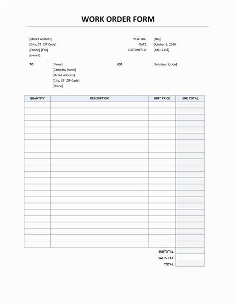 Printable Work Order Template Fill Online Printable Fillable Blank - Riset