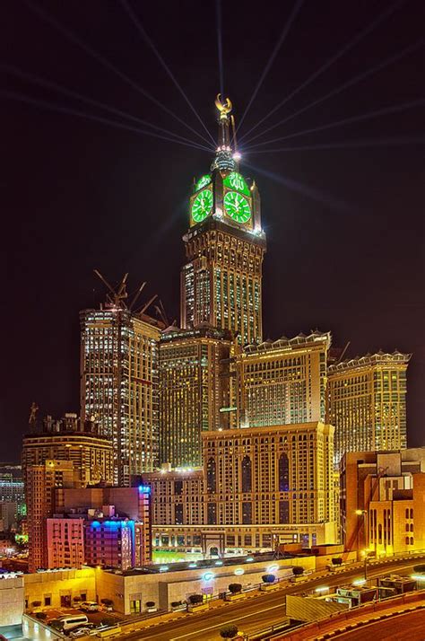 Makkah Royal Clock Tower at Mecca, Saudi Arabia - by night ...