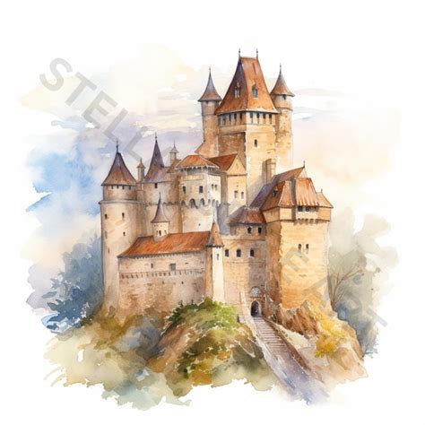 Watercolor Medieval Castle Clipart 8 High Quality Pngs - Etsy