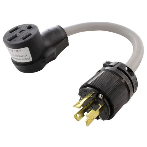 AC WORKS 1.5 ft. 30 Amp 250-Volt L6-30P Locking Plug to 50 Amp Electric Vehicle Adapter Cord for ...