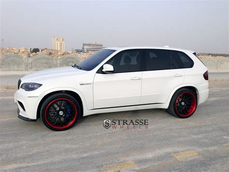 White BMW X5 on Contrasting Matte Black Strasse Wheels Featuring Red ...