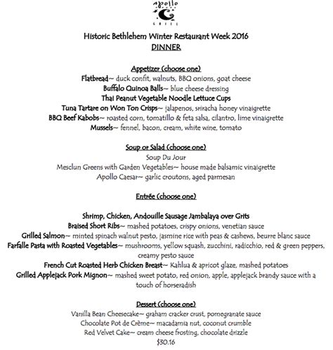 The dinner menus for Bethlehem Restaurant Week, starting Sunday ...