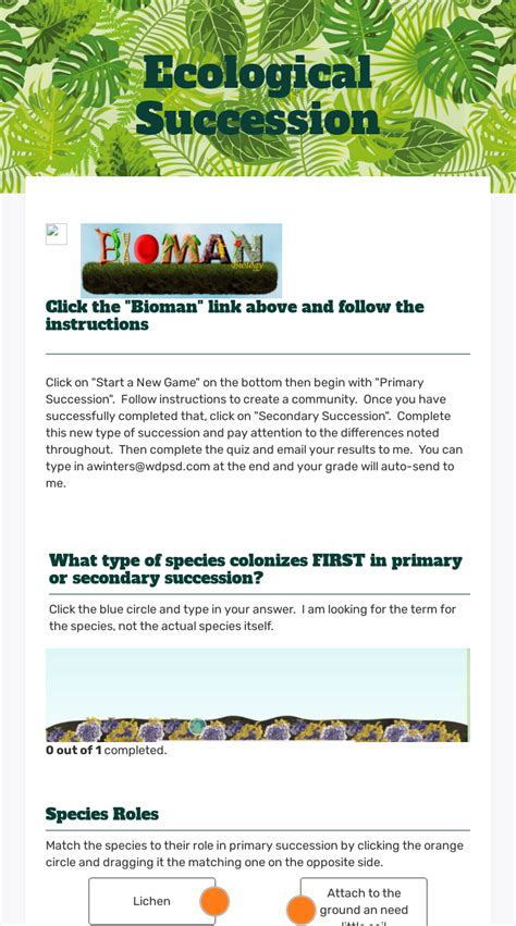 Ecological Succession | Interactive Worksheet by Alexandria Winters | Wizer.me