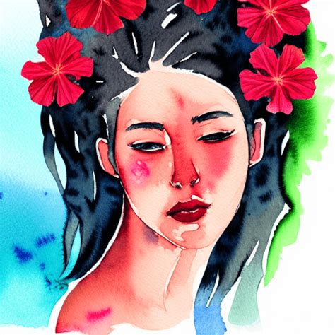 Watercolor Hibiscus Flower Portrait · Creative Fabrica