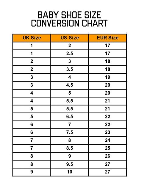 Baby and Kid's Shoe Size Conversion Chart, Us, UK, EUR, Children Shoe Size, Comparison, Instant ...