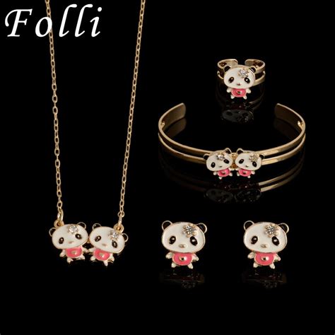 2016 Fashion Baby Kids Jewelry Sets Necklace Earrings Bangle Ring Lovely Panda For Children Best ...