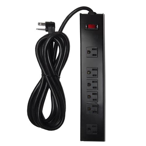 6 Outlet Power Strip - 10ft Cord, Down Angle Plug, Metal Housing - Bla