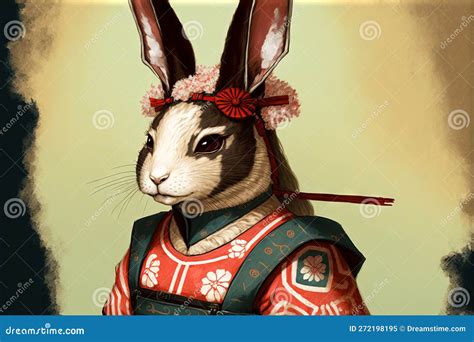 Rabbit Samurai in Traditional Drawing Style. Japanese Styled Art with ...