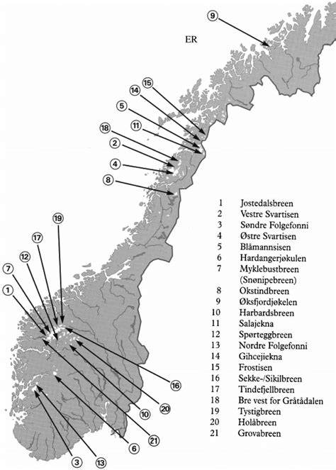 Norway's 21 largest glaciers (source: Wold & Ryvarden, 1996 ...