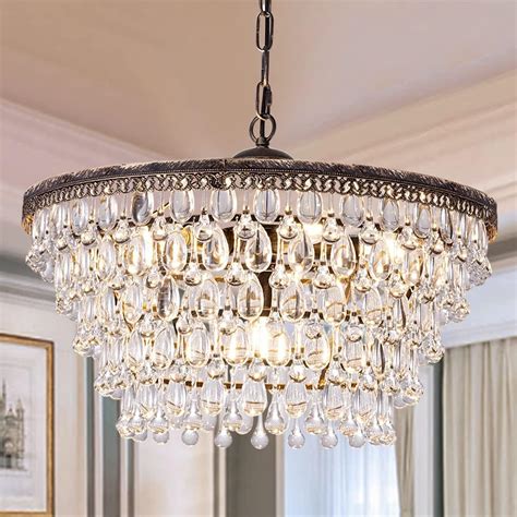 Wellmet 6 Lights Crystal Chandeliers, Modern Hanging Luxury Crystal ...