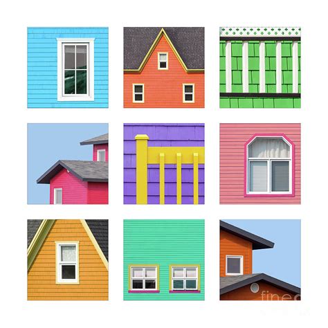 Collage of details of the colourful houses of the Magdalen Islan ...