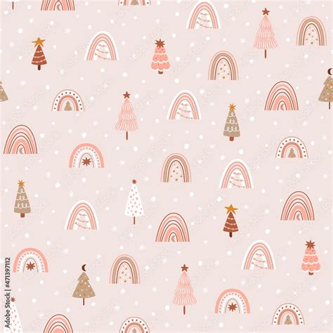 Pink christmas rainbows Christmas tree pattern. Pastel Christmas ...